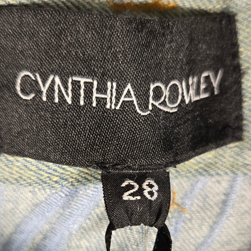 Cynthia Rowley Floral Eyelet Cutout Wide Leg Denim Pants Light Wash 28 - Picture 3 of 15